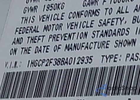 2011 Honda Accord 2.4 Lx z USA, uszkodzony, nr VIN 1HGCP2F38BA012935